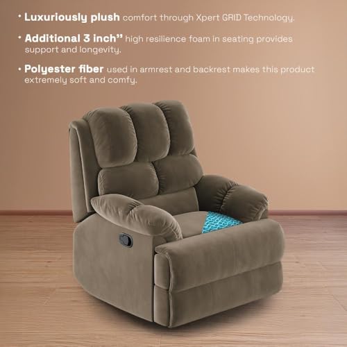 Image of Wakefit Recliner | 3 Year Warranty | Recliner Sofa 1 Seater, XpertGRID Technology, Designed for Supreme Comfort & Relaxation, Easy DIY Assembly, 145 kg Weight Capacity, Virelia (Stone)