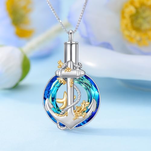 PROESS Wolf/Tiger/Sacred Heart/Anatomical Heart/Anchor/Saint Michael Urn Necklace for Ashes 925 Sterling Silver Cremation Pendant Necklace Jewelry for Women Men2