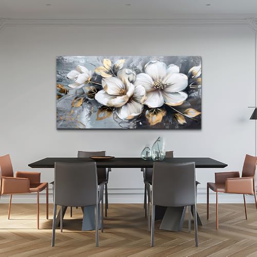 KELIYUAN Large Canvas Wall Decor Living Room For Wall Art For Bedroom Office Decorations Abstract White Flowers Wall Paintings Pictures Artwork Modern Framed Posters Home Decor Aesthetic 30"x60"