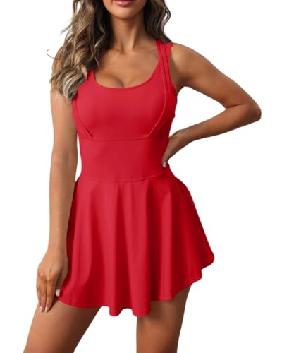 Image of Womens Sleeveless 2-in-1 Athletic Tennis Golf Dress Underneath Workout Active Dresses with Built-in Shorts