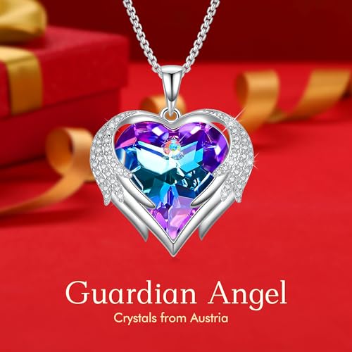 Praelinos Angel Wing Heart Necklaces for Women White Gold Plated Silver Tone Pendant Necklaces 5A Cubic Zirconia Necklace Austria Crystal Mother's Day Birthday Jewellery Gifts for Mom Girlfriend Wife Her - Image 4