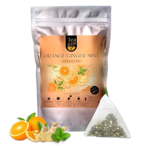 Image of Tealeaf & Co. Orange Ginger Mint Tea Blended with Fresh Herbs and Spices - Herbal Tea Bags with Orange Peel, Ginger, Star Anise, Spearmint & Lemon Grass - Low Caffeine - Gluten Free - 50 Teabags