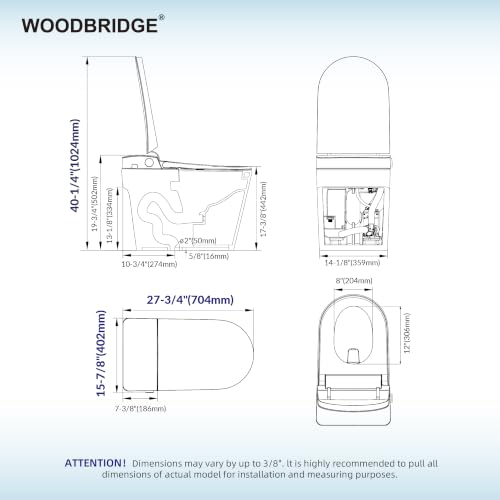 Inodoro inteligente WOODBRIDGE con puntaje de descarga 1000g MaP y escudo de espuma (EBT510) | Tapa apertura/cierre automático, altura ADA, descarga dual automática, secador de aire móvil, descarga silenciosa, asiento calefactable miniatura 6