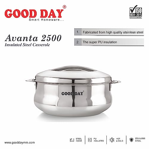 Image of Good Day Avanta Stainless Steel Casserole | Hot Box for Kitchen | Insulated Roti Box | Hot Pot Gift | Stainless Steel|2500| Silver|