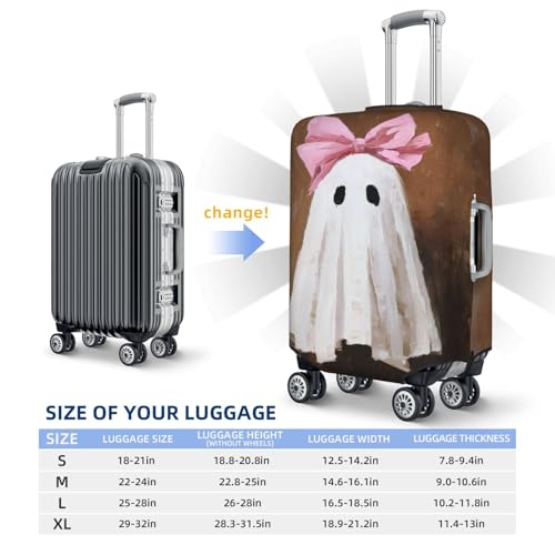 Cute Ghost With A Pink Bow Elastic Travel Luggage Covers Dustproof Scratch-Resistant Suitcase Protector Fit 22-24 Inch4