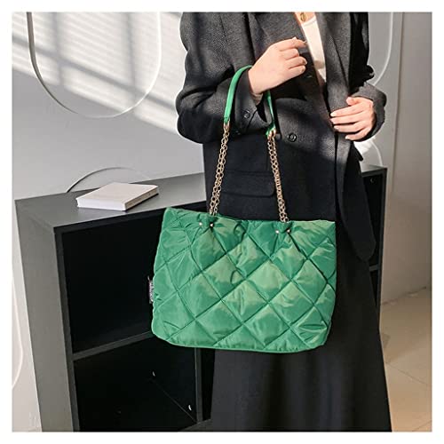 Image of GRPKSSIB Quilted Tote Bag Soft Nylon Shoulder Bag Lightweight Puffer Padding Handbag Puffy Hobo with Chain for Women