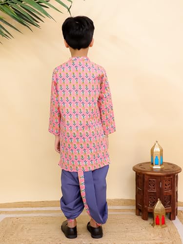 Image of The Mom Store Baby /Kids Boys Dhoti Kurta Set | Dhoti and Kurta | 100% Cotton | Comfortable | Ethnic | Festive Look | Block Prints | Colored Dhoti | Blue