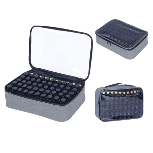 LANDFOBO ätherische Öle Tragetasche hält 60 Gitter für 1-3ML Rollenflaschen 5ml, 10ml, 15ml Flaschen Aufbewahrung Organizer Beutel Transparent, ätherisches Öl Beutel mit abnehmbarem Schwamm Pad Grau
