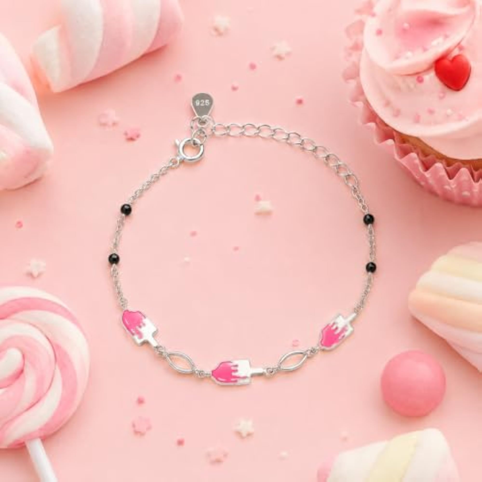 925 Sterling Silver Sweet Popsicle Enamel Bracelet, Adjustable