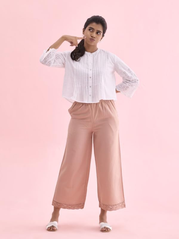Image of GO COLORS Soft Linen Wide Pant Full Length for Women| Breathable, Mid Rise