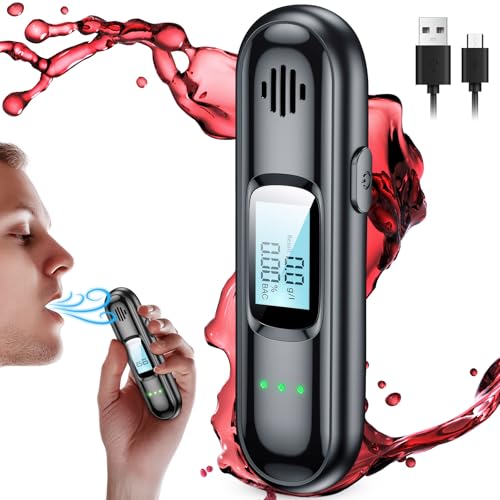 ertlutw Éthylotest France - Compteur d'alcool précis - Avec écran LCD numérique bleu - Avec batterie USB - Pour un usage personnel et professionnel