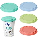 Webake Yoghurt Pot Lids Silicone Tops fit Standard Yoghurts 4 Pcs Reusable Yoghurt Pots Lid for 450g/500g Yoghurt Pot Covers