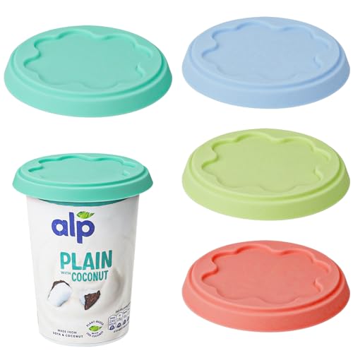 Webake Yoghurt Pot Lids Silicone Tops fit Standard Yoghurts 4 Pcs Reusable Yoghurt Pots Lid for 450g/500g Yoghurt Pot Covers