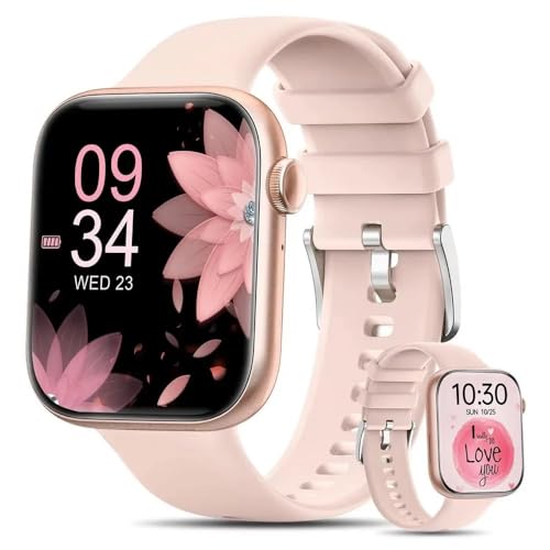 Hwagol Women's Smart Watch, 1.85 Inch Wireless Smart Watch for Android iPhone, IP67 Waterproof Outdoor Fitness Tracker with AI Voice/Message Reminder (Pink)
