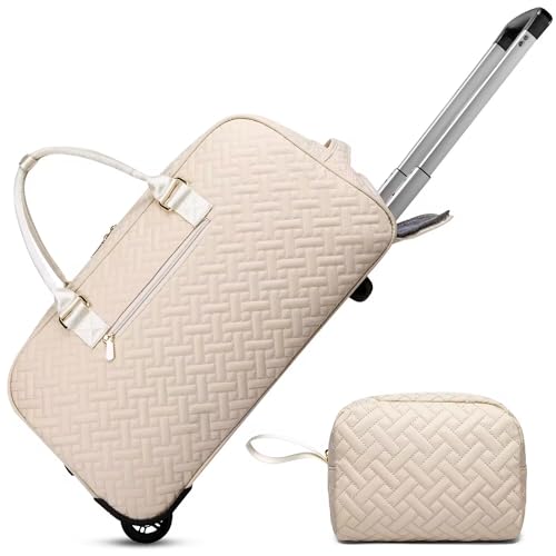 Image of Duffle Bag for Travel, Weekender Bag with Shoe Compartment, Carry On Overnight Bag for Women Gym Bag, Beige-rolling version