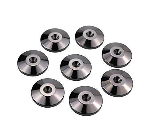 8Pcs Speaker Spikes Pads Floor Protector 5x25mm 24K Nickel Plated Isolation Stand Foot Cone Base for Audio Turntable Speaker CD AMP (8 Black Mats)