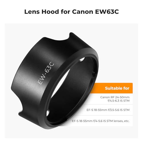 K&F Concept Lens Hood for Canon RF 24-50mm f/4.5-6.3 is STM,EF-S 18-55mm f/3.5-5.6 is STM,EF-S 18-55mm f/4-5.6 is STM Lens, Reversible Snap on Camera Lens Shade Replacement of Canon EW-63C Hood