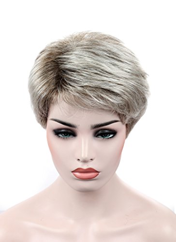 Kalyss Women's Short Top Quality Pixie Cut Synthetic Hair Wigs Natural Looking Gray wigs