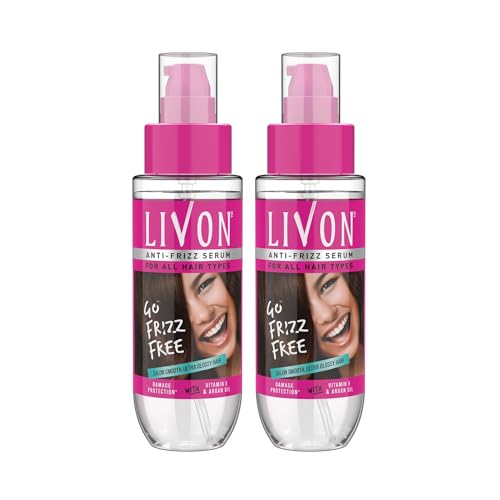 Livon Hair Serum, For Dry & Frizzy Hair | Provides shine, smoothness & damage protection| Leave in serum for women & Men| With Vitamin E & Argan Oil | 50ml Pack of 2