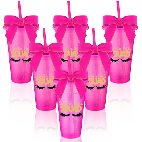 Reallnaive 6 Pcs Sleepover Party Supplies, Slumber Cups Bulk, Rose Red