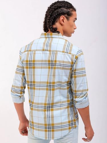 Image of The Indian Garage Co Men Regular Fit Checkered Full Sleeves Cutaway Collar Casual Shirt