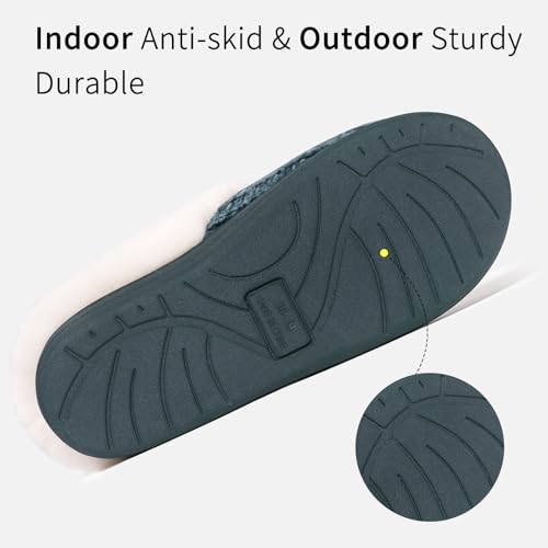 Image of Evshine Warm Knit House Slippers for Women Comfy Wool-Like Lined Chenille Slippers with Memory Foam and Indoor Outdoor Soles
