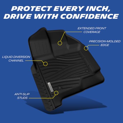 Image of Michelin Vehicle Mats for 2015-2025 Ford F150 /2022-2025 F-150 Lightning | Fit 2017-2025 Raptor, SuperCrew Cab, All-Weather TPE Custom Fit Floor Mats /Truck Liner, 3 PCS, Elite