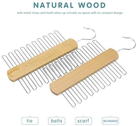 Tie Racks for Closets Hanger Holder Also for Belt and Scarf Wood Tie Organizer for Men 2pcs