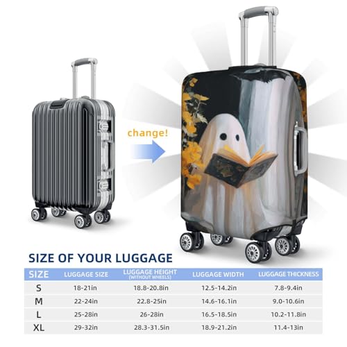 Cute Ghost Reading Book Window Elastic Travel Luggage Covers Dustproof Scratch-Resistant Suitcase Protector Fit 22-24 Inch4
