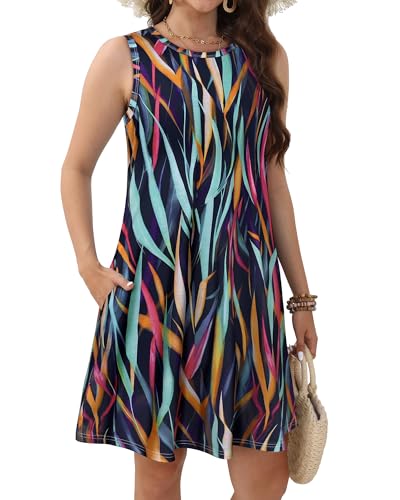 Image of JOLIGAL Womens Summer Dresses Casual Sleeveless Tshirt Sundress Beach Cover Up with Pockets Loose Tank Dress 2026