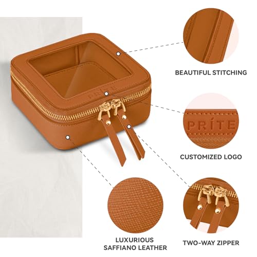 Prite Small Clear Makeup Bag with Gift Box Mini Cosmetic Case Waterproof Travel Toiletry Pouch Car Essentials with Double Zippers (Brown) - Image 4