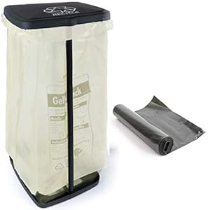 Hinrichs Müllsackständer 120L – Höhenverstellbarer Müllbeutelhalter mit Deckel und Klemmring – Ständer Gelber Sack – Gratis 2 Schwarze Müllsäcke 120L