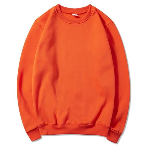 Sudadera de cuello redondo para hombre, sudadera de color sólido, sudadera clásica de manga larga, cómoda, deportiva, minimalista, versátil, térmica, ajuste holgado, para otoño e invierno, naranja