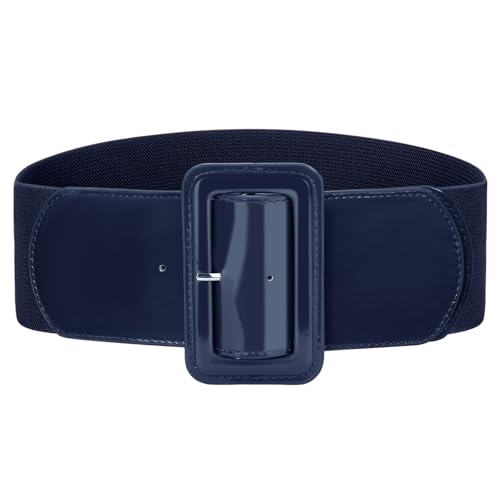 VONMELLI Stretchy Wide Women Belts Elastic Vinatge Navy Blue Belts for Women Fashion Ladies Waist Belt for Dress, L
