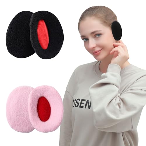 BDSHUNBF 2 PCS Paraorecchie Donna Uomo, Protezione Dal Vento/Freddo, Scaldaorecchie Foderato, Paraorecchie Uomo para Orecchie per Freddo, Copri Orecchie, Cuffie Antirumore (nero+rosa, M)