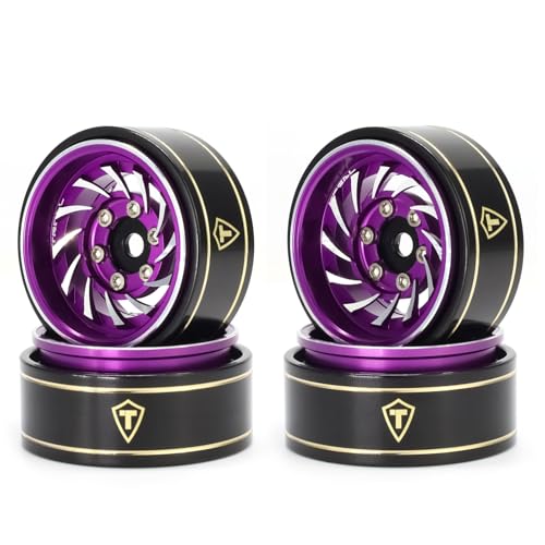TREAL 1.0 Beadlock Wheels (4P-Pack) Whirlwind Style for 1/24 SCX24 AX24 1/18 TRX4M RC Crawlers -Type L(Purple)