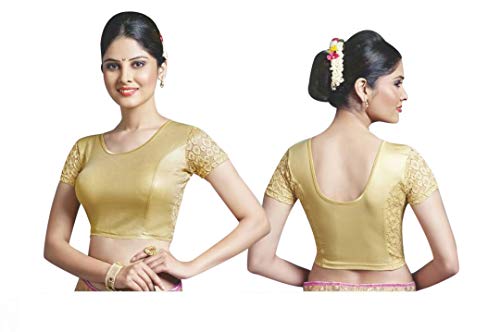 Golden Ready to wear Blouse Blouses Designer Indian Best Match Saree Choli Matching Cotton Lycra Net Stretchable Short Sleeve