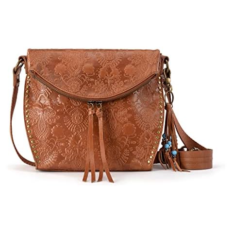 The Sak womens Silverlake Crossbody Bag in Leather Casual Purse with Adjustable Strap Zipper Pockets, Tobacco Floral Embossed Ii, One Size US Cover