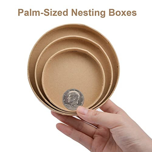 WANDIC Storage Box, Paper Mache Boxes Set of 3 in Round Shape, Kraft Paper Boxes with Lids, 3 Sizes for Accessories, Cosmetics, Jewelry, Gifts