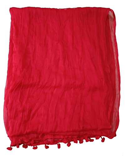 Image of YOUTHQUAKE Women's Solid Casual Dailywear Faux Chiffon Multi Color Dupatta With Pum Pum Lace (Set of 7)