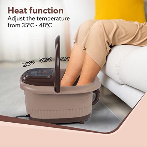 AGARO Regency Manual Foot Spa Bath Massager With Heat, 12 Massage Rollers, Heating Function, Adjustable Temperature Control, For Soothing Massage, Beige