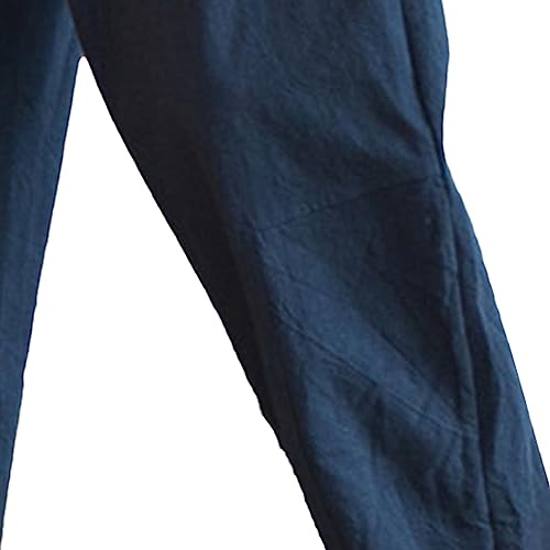 JEsilunmaMY Men's Summer Casual Cotton Linen Pants Elastic Waist Slacks Straight Harem Pants Solid Color Beach Lounge Pants3