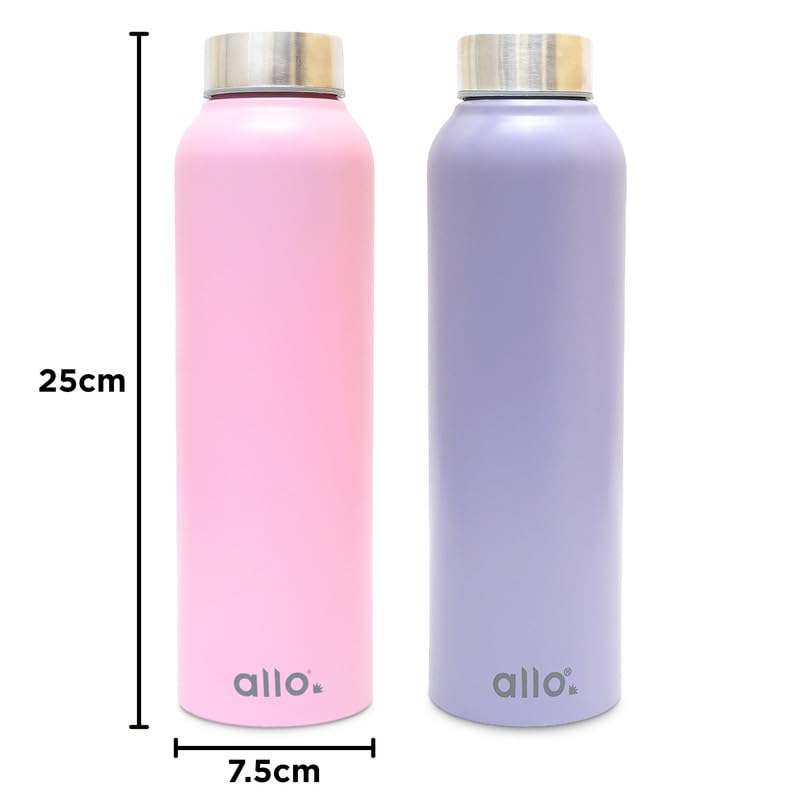 Image of Allo Stainless Steel Water Bottle For Adults, Kids 1 Litre Water Bottles For School, Office, Sports, Gym 1L Water Bottle For Men And Women, Pack Of 2| Leak Proof, Bpa Free, Lavender & Pink Steel Cap