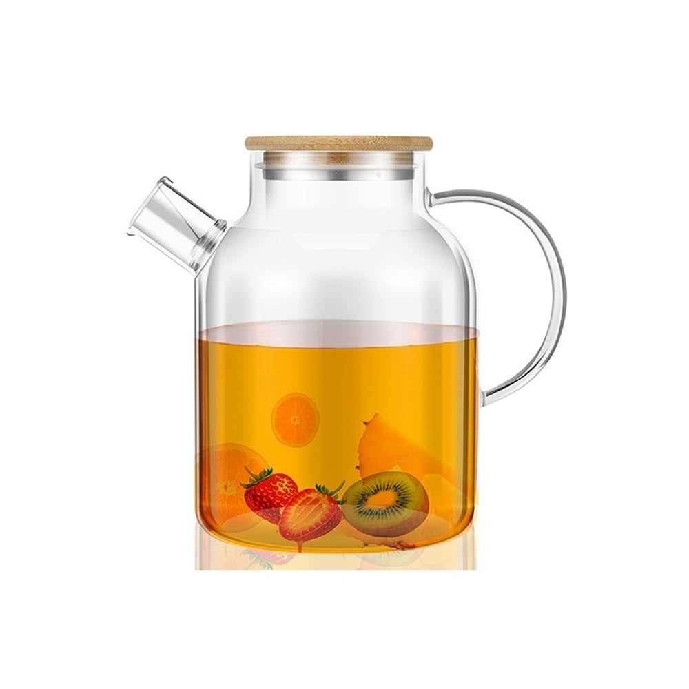 Jarra de agua Jarra de vidrio con tapa de bambú, 1800 ml, resistente al calor, con asa, ideal for bebidas frías y calientes Olla de vidrio