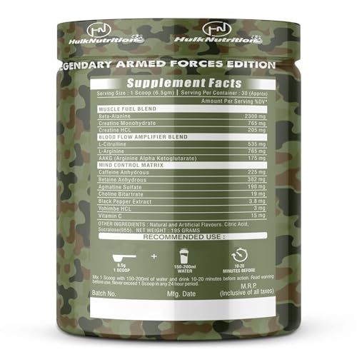 Hulk Nutrition Hardcore Pre-Workout Supplement, Energy Drink with Creatine Monohydrate, Arginine AAKG, Beta-Alanine, Explosive Muscle Pump, Caffeinated Punch - For Men & Women [30 Servings, Beast Berries]