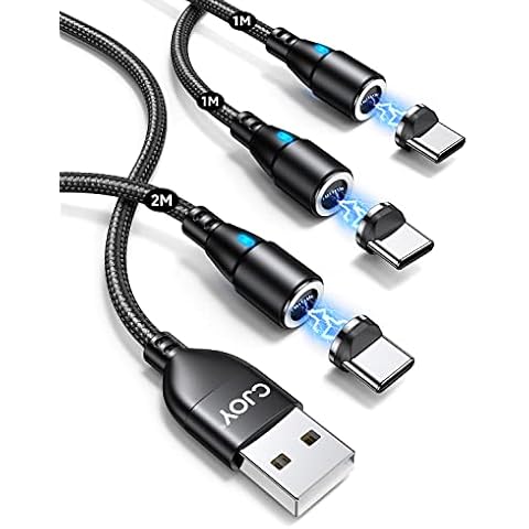 Magnetic Charging Cable 3Pack[1M+1M+2M],CJOY 3A Magnetic USB C Fast Charger Cable,Nylon Braided Magnetic Phone Charger Cable for Samsung S22 Ultra S20 S21 LG etc Cover