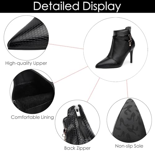 Women's Leather Fall Winter Fashion Stiletto High Heel Ankle Boots Sexy Pointed Toe Comfortable Back Zipper High Heel Dress Short Booties for Daily Office Work Party3