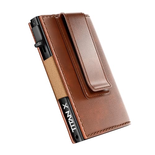 TITAN X Trifold With Clip Wallet | Minimalist Slim Metal Leather anti RFID Wallet | Front Pocket Minimalist Wallet For Men, Gift Boxed (Light Brown Leather)