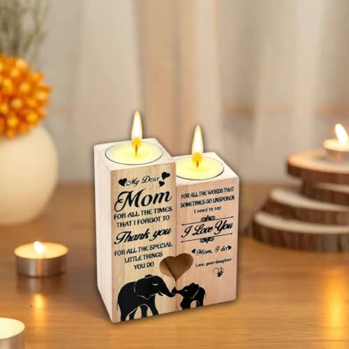 DSFSAEG Wooden Heart Shaped Candle Holders Gifts for Mum Daughter Personalized Candle Gifts, Warm Engraved Craft Candlestick - Image 4