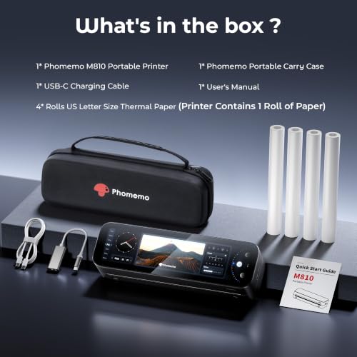 Image of Phomemo M810 Full-Touchscreen AirPrint Portable Printer Wireless for Travel | Tap to Print & Custom Content Thermal Wireless Inkless Printer, For 8.5 inchx11 inch Letter, Compatible with Phone /PC, Mobile & Home